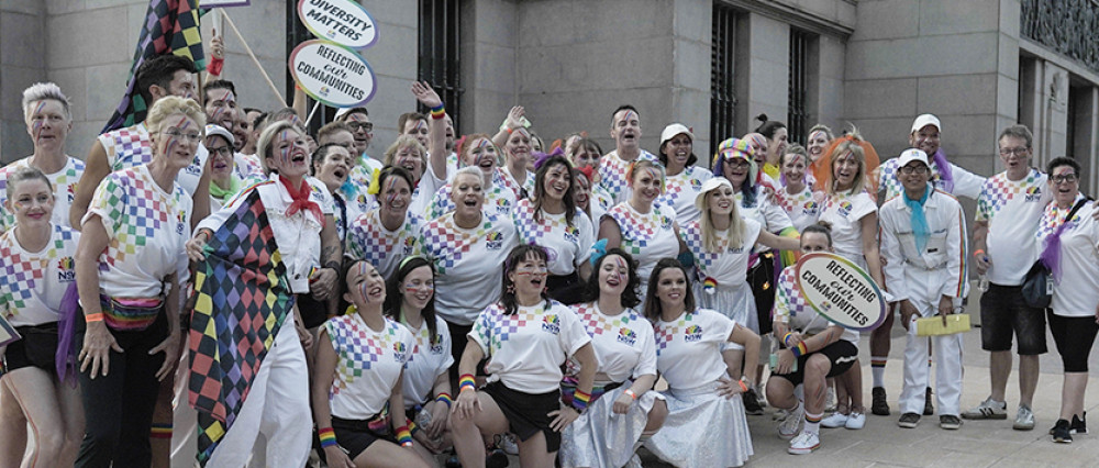 Photograph of NSW public sector staff participating in the 2020 Mardi Gras March in Sydney