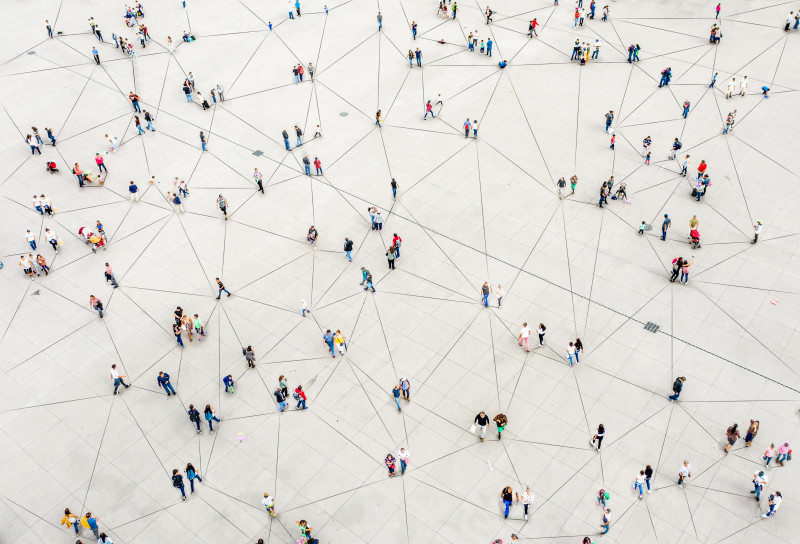 An overhead shot of a crowd of people 