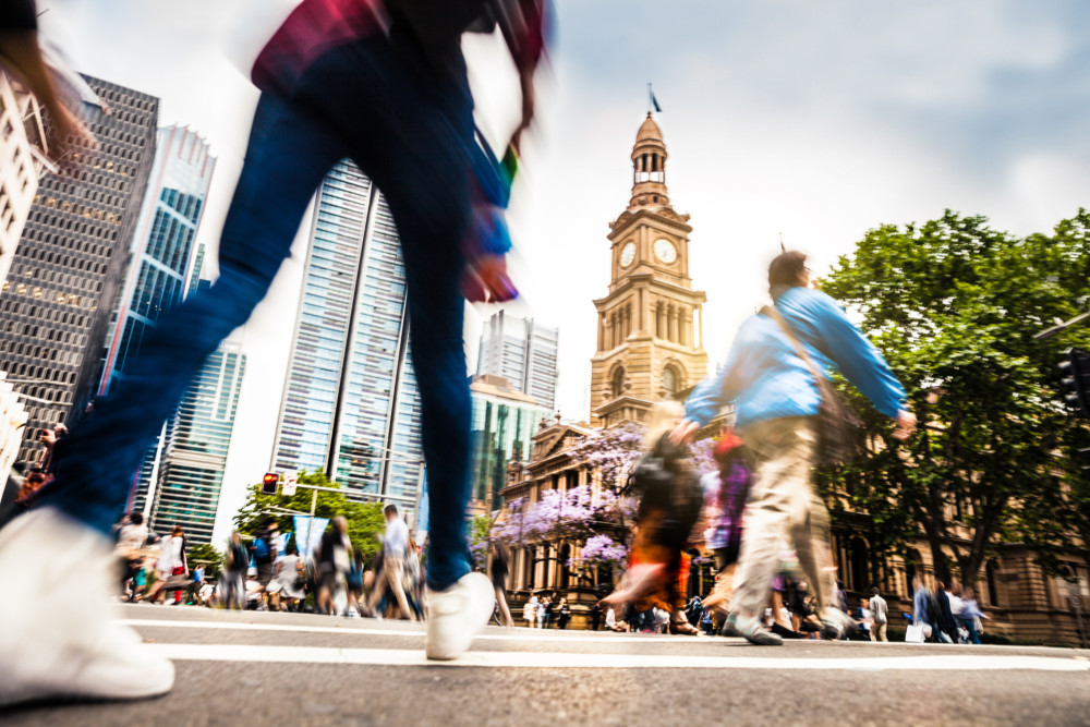 people walking down George street in Sydney