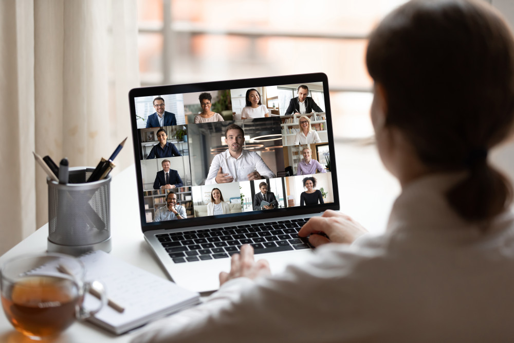 Video call on a laptop at home