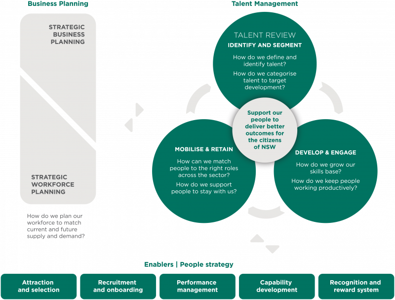 Diagram showing the talent review framework in the public sector